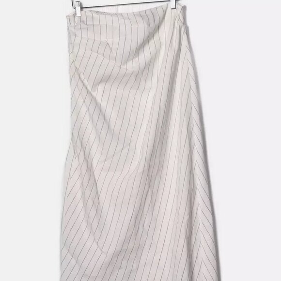 MASSIMO DUTTI Striped Midi Skirt With Pleat Detail In White Size L NWT - Picture 5 of 13